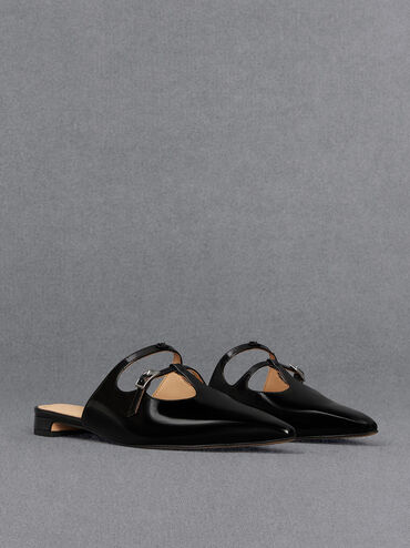 Leather T-Bar Double-Strap Mules, Black Box, hi-res