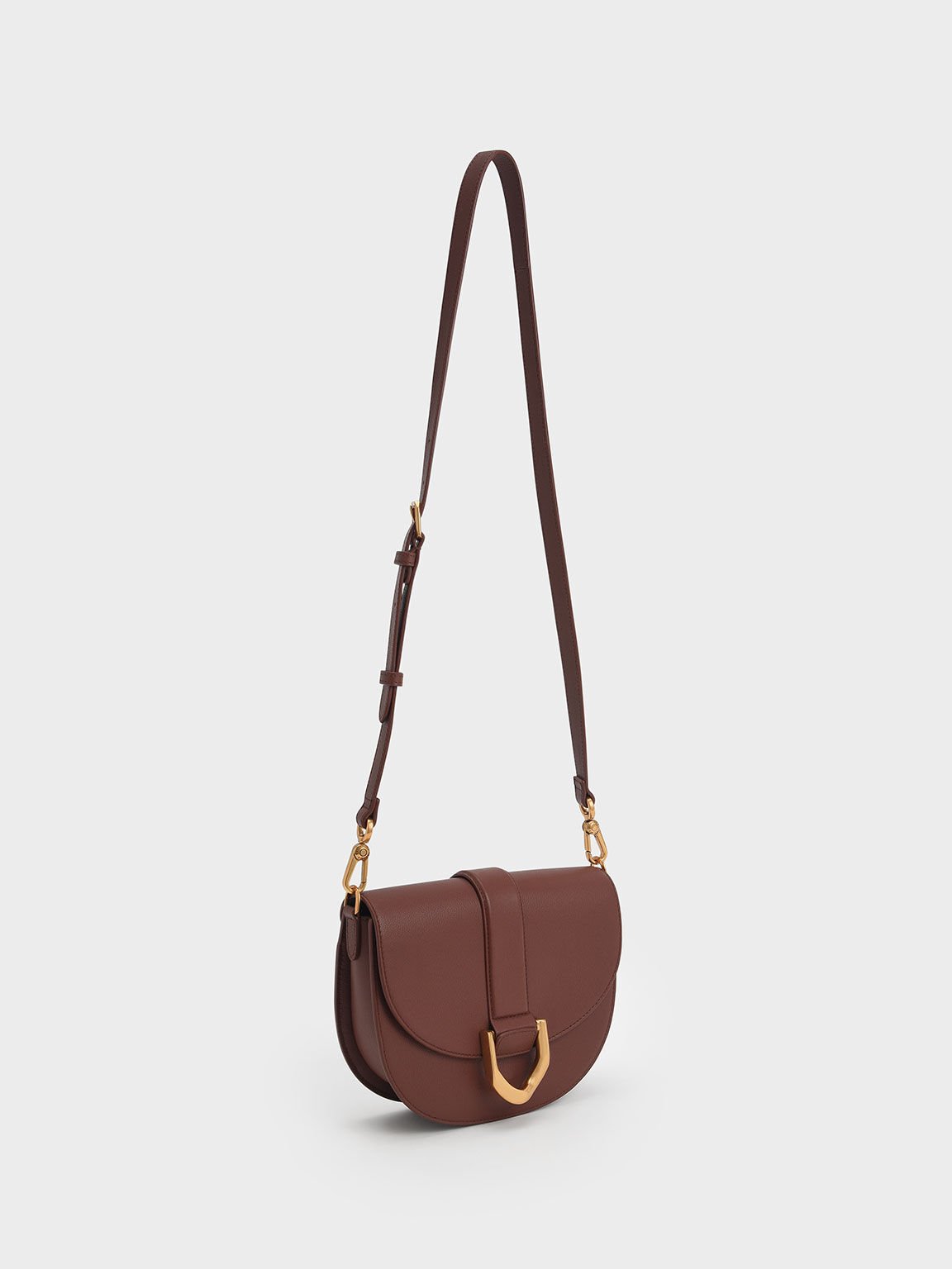 Brown Gabine Leather Saddle Bag CHARLES KEITH UK