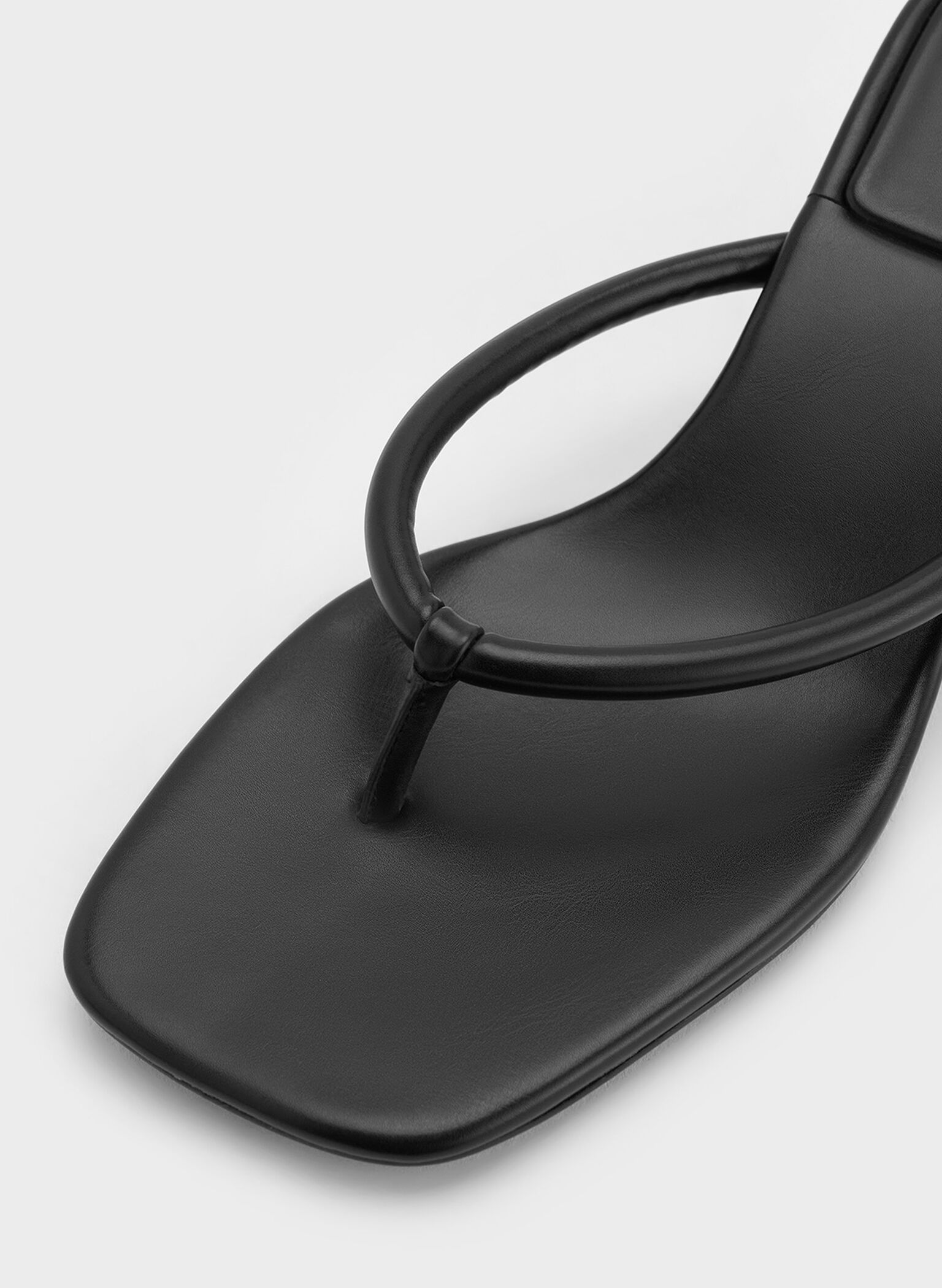 Square-Toe Kitten-Heel Thong Sandals, Black, hi-res