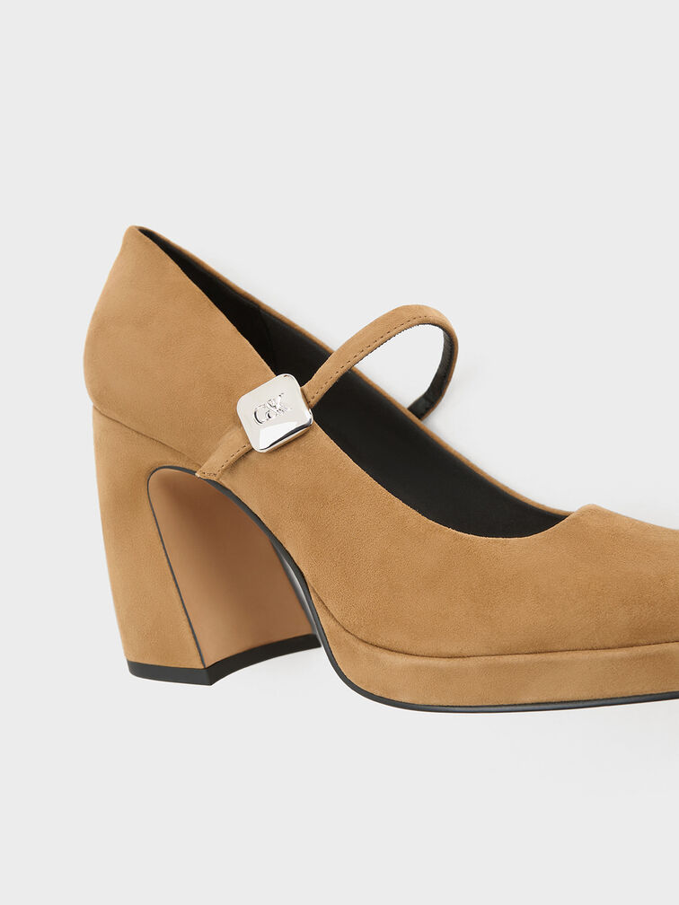 Jyll Suede Platform Mary Janes, Caramel, hi-res