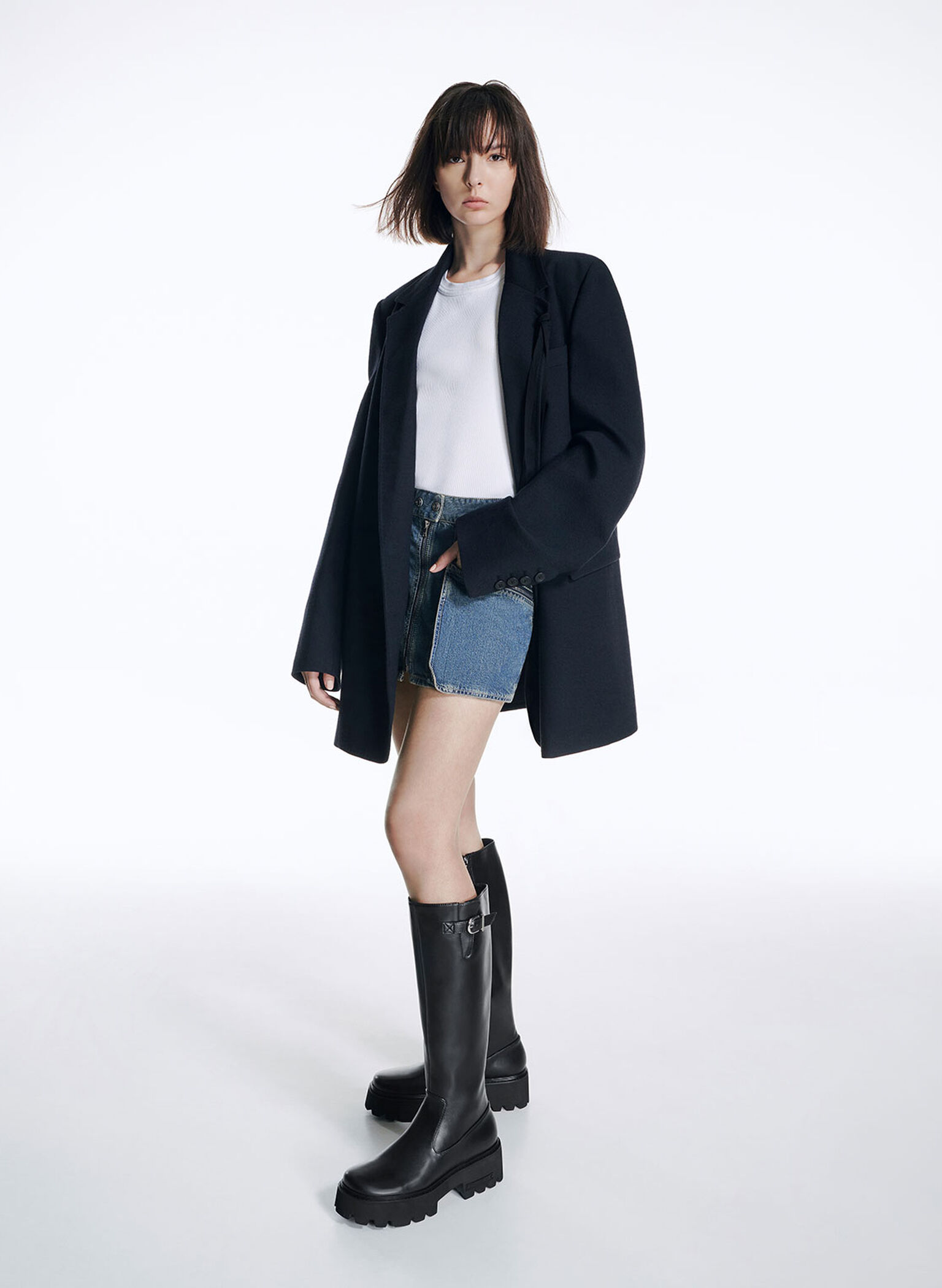 Imogen Side-Buckle Chunky Knee-High Boots, Black, hi-res