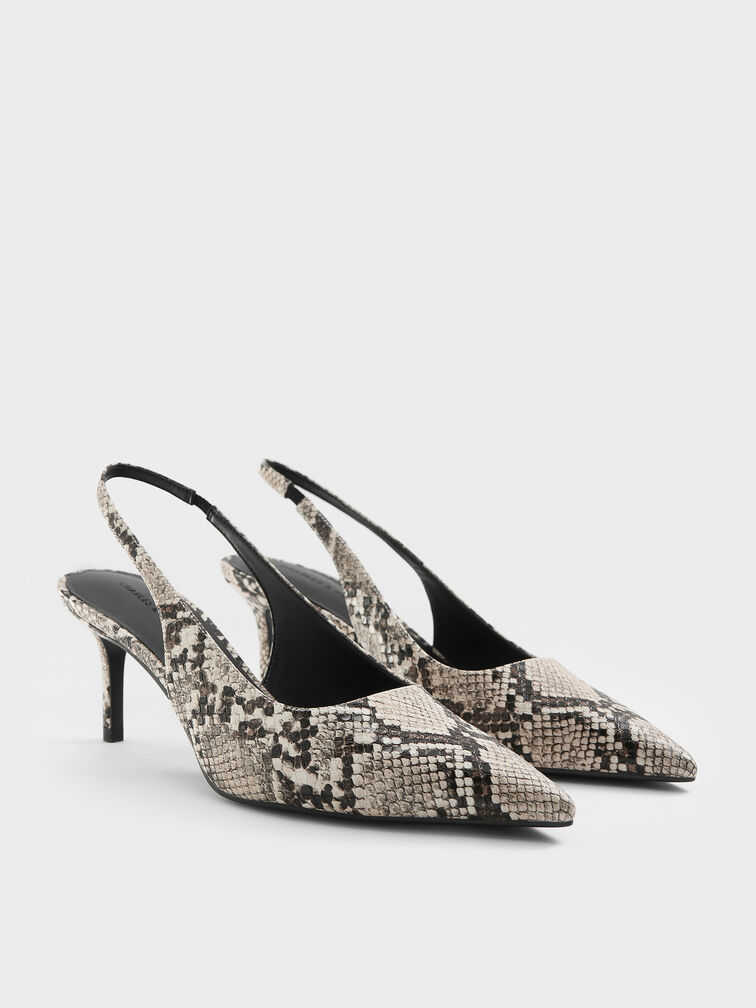 Kaia Snake-Print Pointed-Toe Slingback Pumps, Animal Print Natural, hi-res