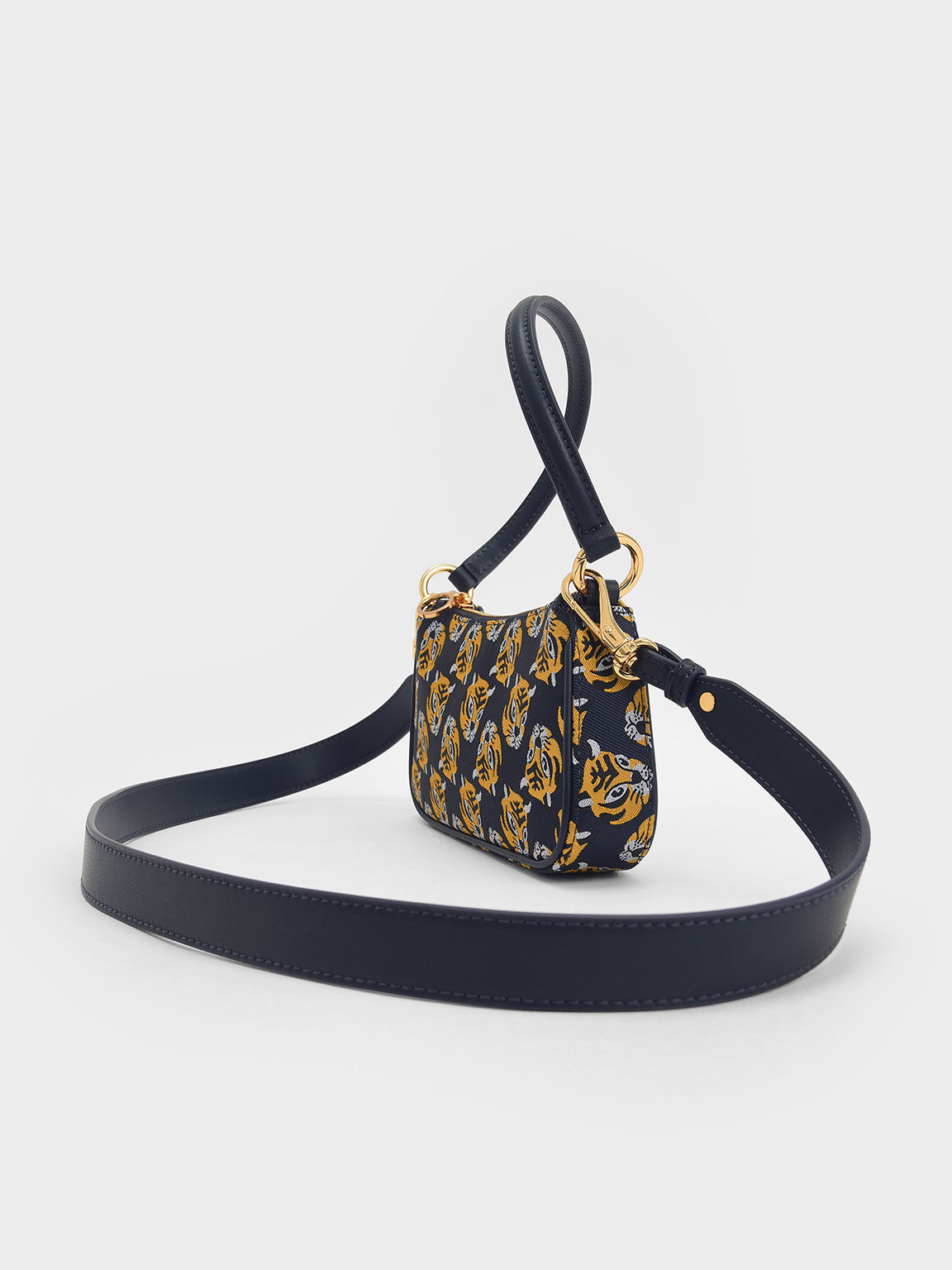 Tiger Print Jacquard Shoulder Bag, Navy, hi-res