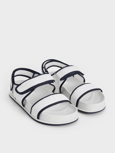 Mesh Contrast-Trim Double-Strap Slingback Sandals, Dark Blue, hi-res