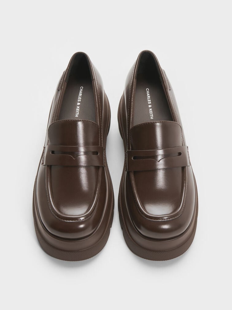 Leoi Platform Penny Loafers, Dark Brown, hi-res