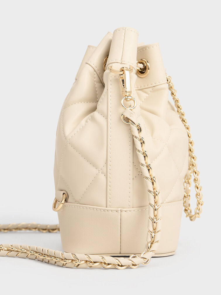 Quilted Two-Way Bucket Bag, Beige, hi-res