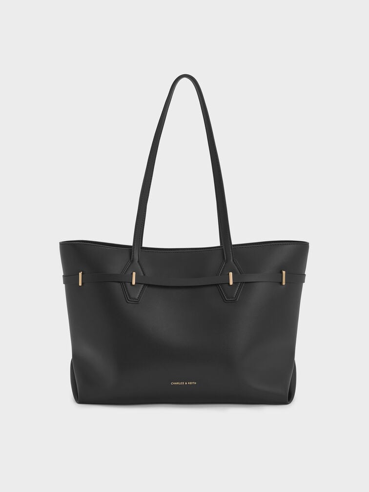 Arlet Double-Handle Belted Tote bag, Black, hi-res