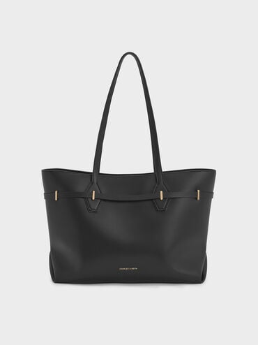 Arlet Double-Handle Belted Tote bag, Black, hi-res