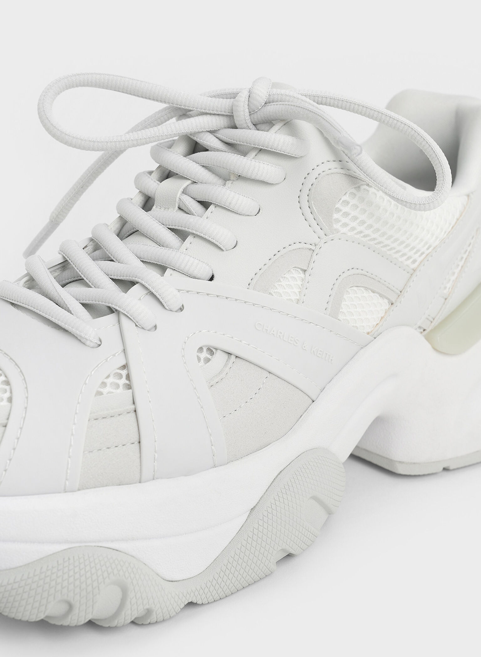 Mesh Contrast-Trim Chunky Sneakers, White, hi-res