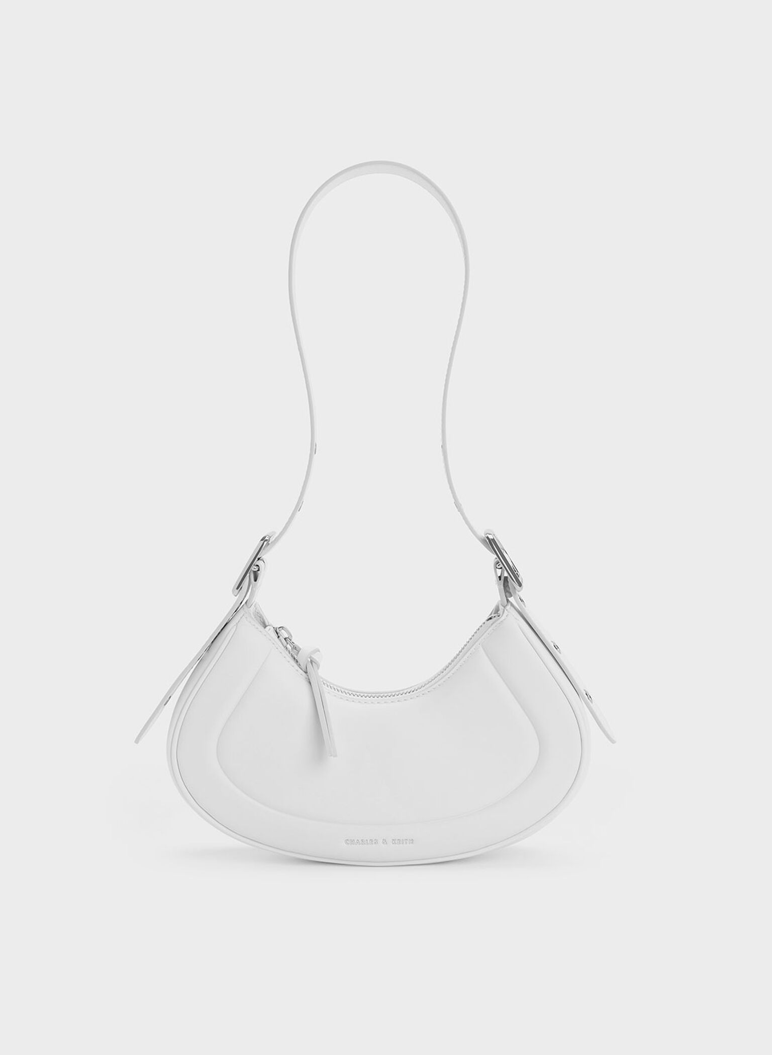 Petra Curved Shoulder Bag, White, hi-res