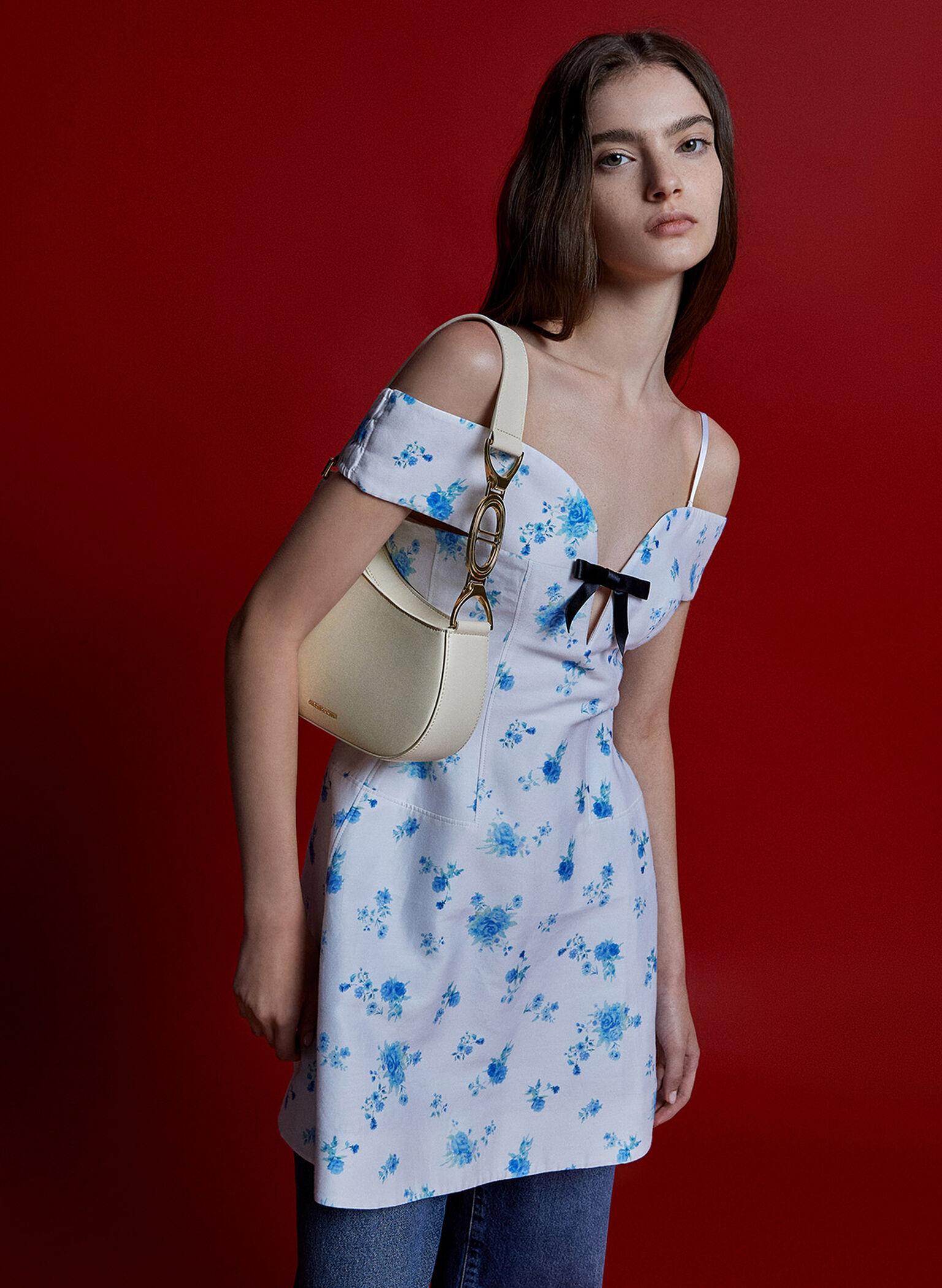 Asymmetrical Shoulder Bag, Cream, hi-res
