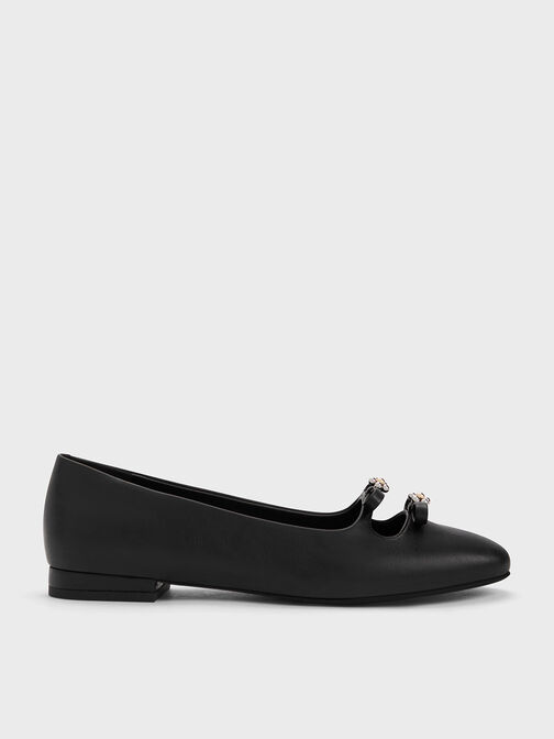 Floral Beaded Bow Ballerinas, Black, hi-res