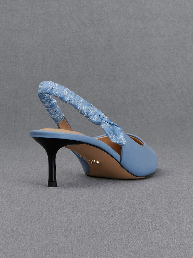 Tully Leather Ruched-Strap Slingback Pumps, Light Blue, hi-res