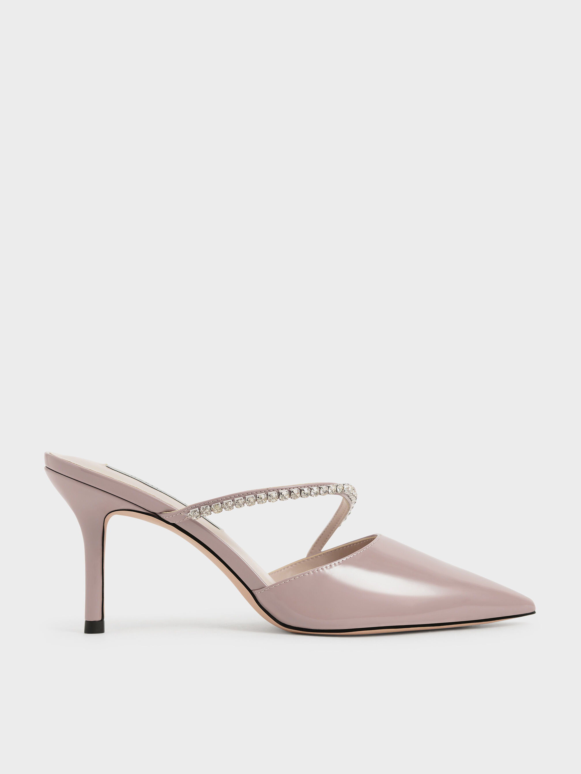 Gem Encrusted Patent Mules Taupe