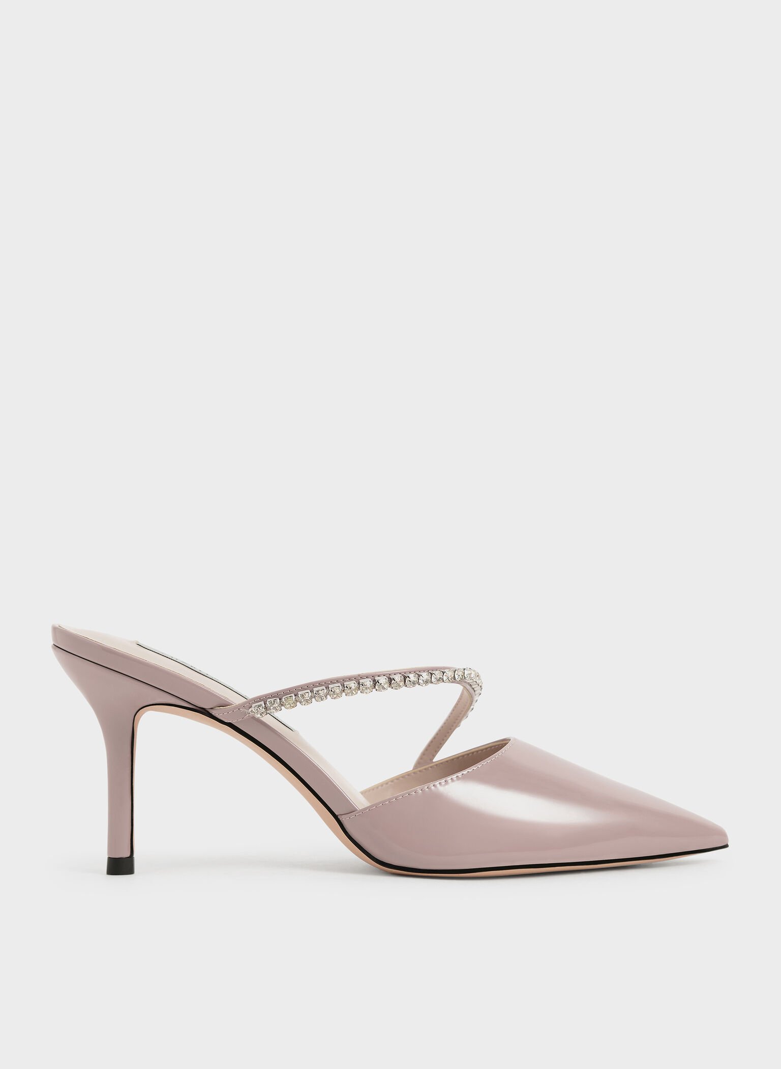 Gem-Encrusted Patent Mules, Taupe, hi-res