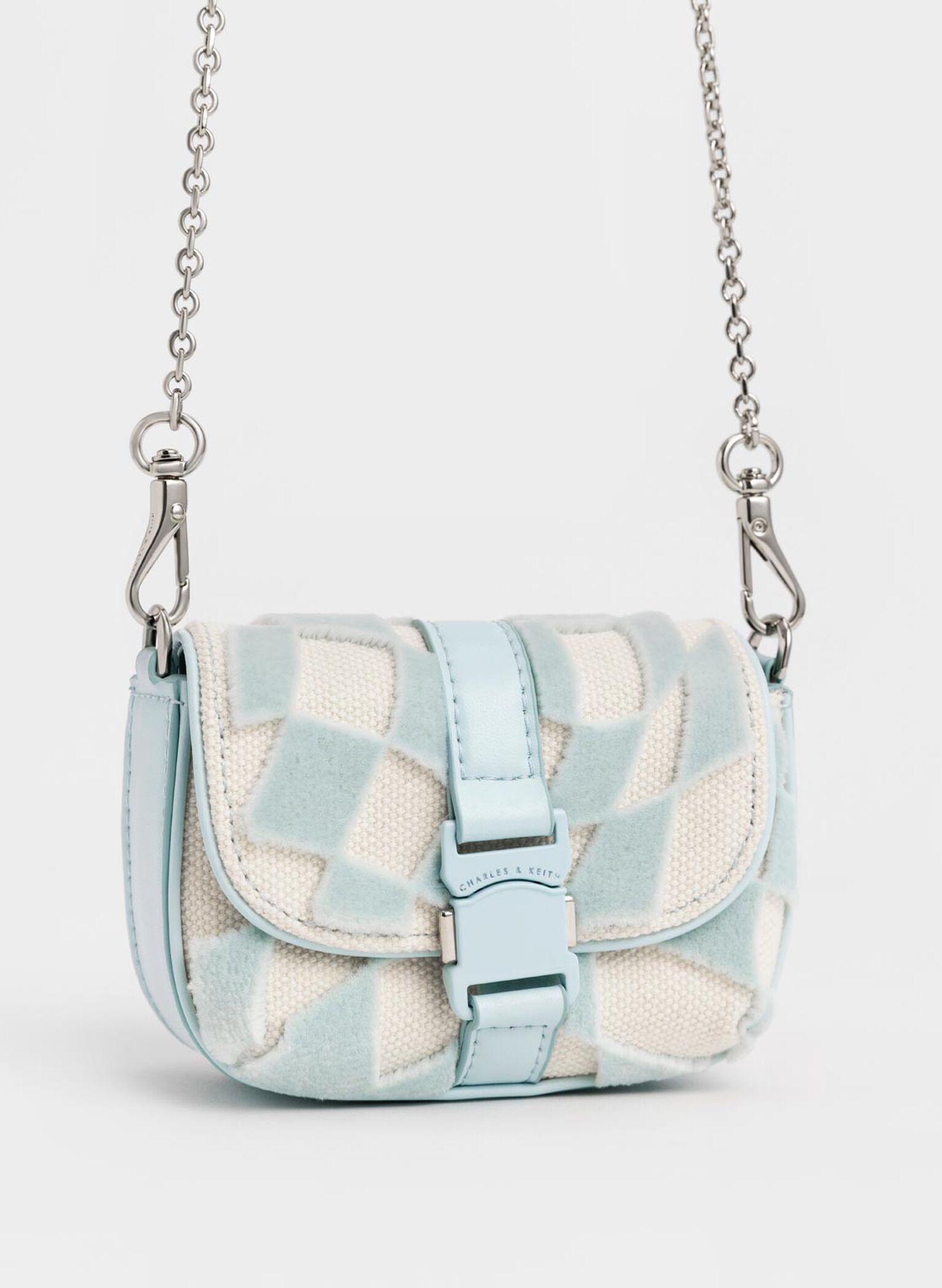Zetta Belt Buckle Checkered Mini Bag, Light Blue, hi-res