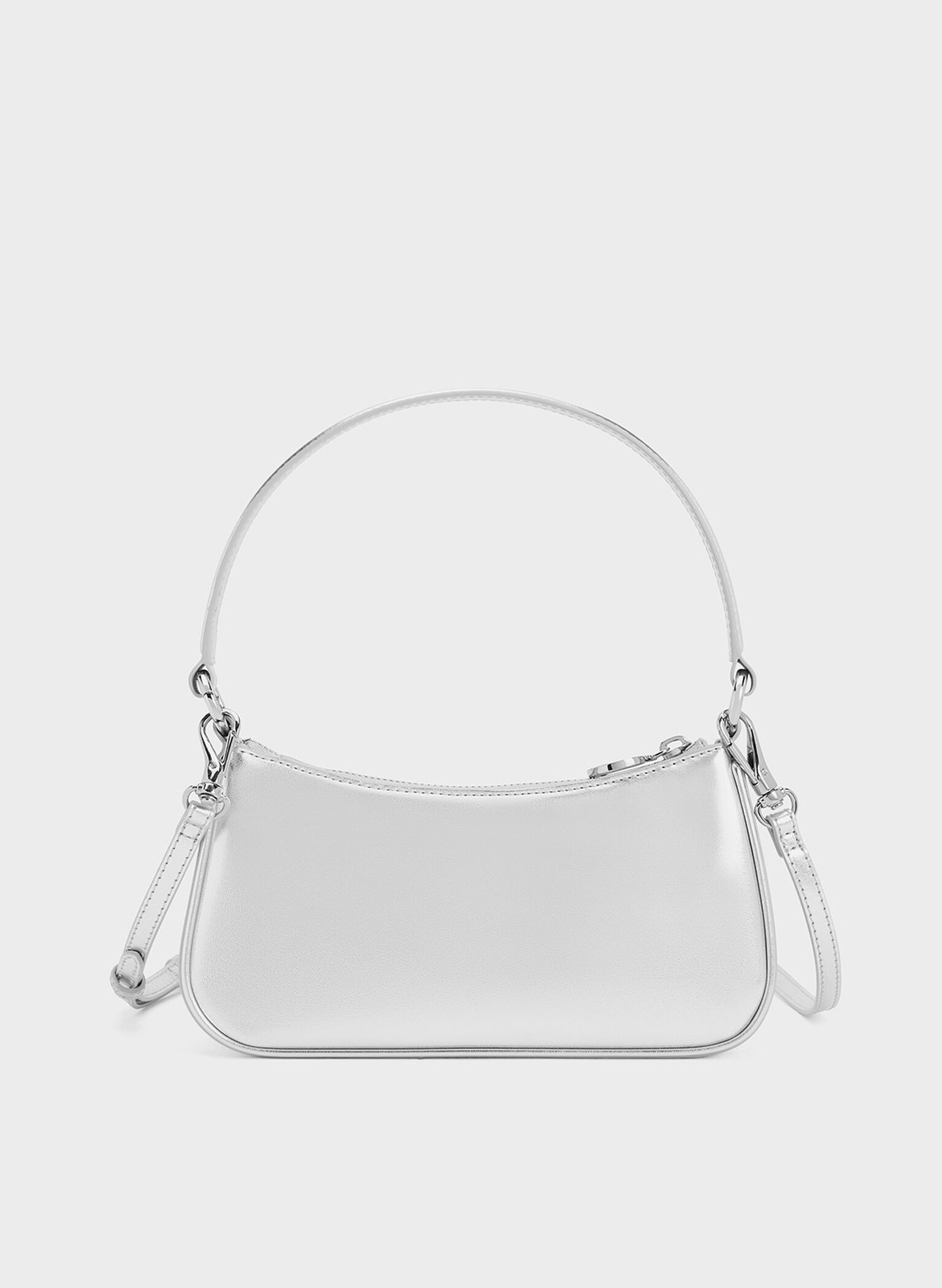Elspeth Metallic Curved Shoulder Bag, Silver, hi-res