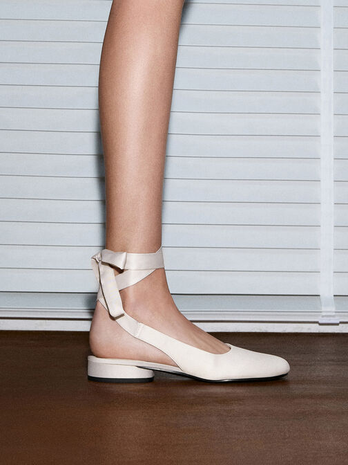 Satin Tie-Around Ballet Flats, Light Grey, hi-res