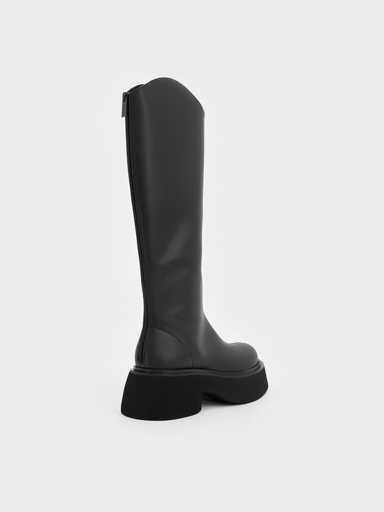 Cowboy Platform Knee-High Boots, Black, hi-res