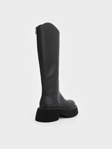 Cowboy Platform Knee-High Boots, Black, hi-res