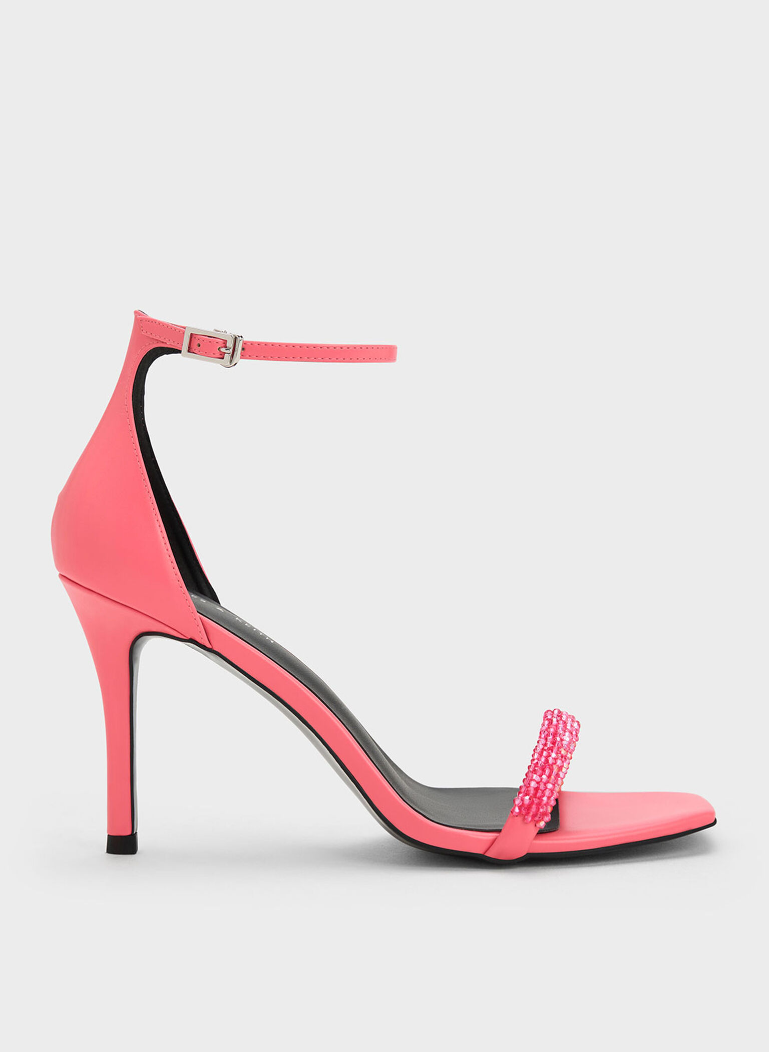 Beaded Strap Heeled Sandals, Pink, hi-res