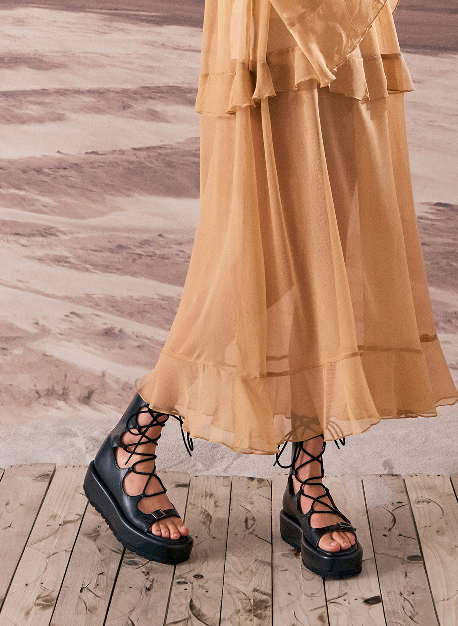 Gladiator Lace-Up Platform Sandals, Black, hi-res