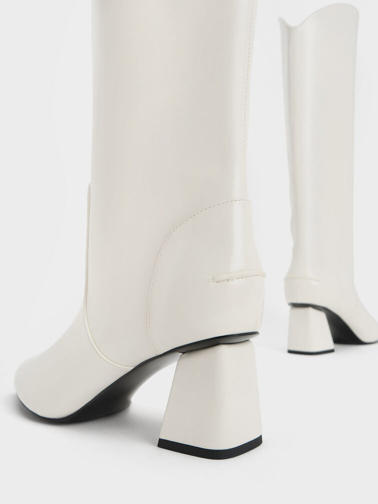 Lucinda Trapeze-Heel Knee-High Boots, White, hi-res
