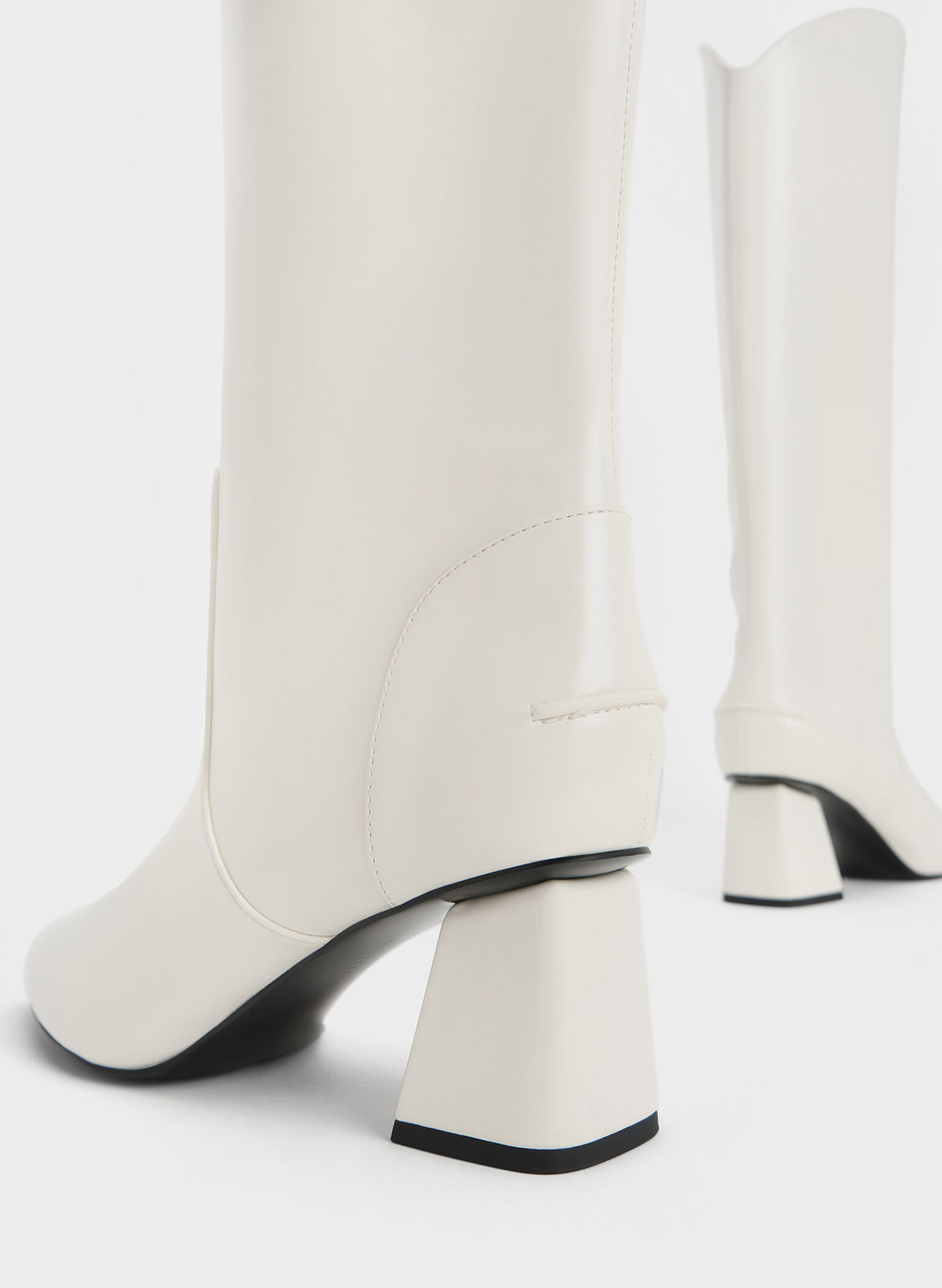 Lucinda Trapeze-Heel Knee-High Boots, White, hi-res