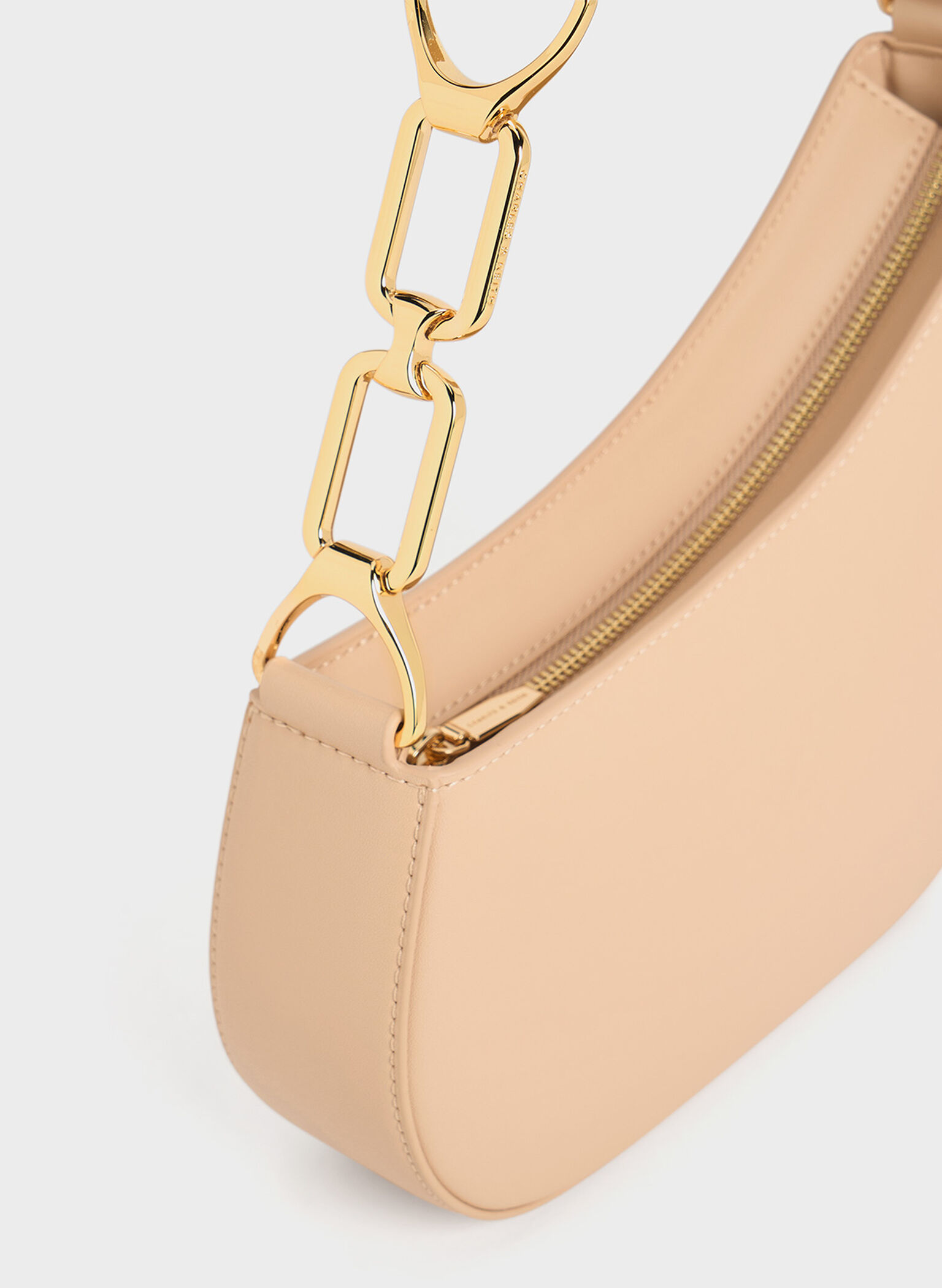 Agatha Chain-Accent Shoulder Bag, Beige, hi-res