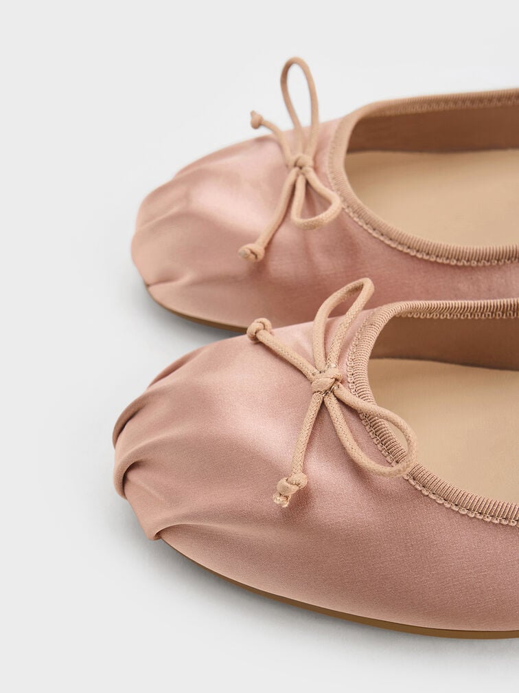 Emiko Satin Bow Mary Jane Flats, Nude, hi-res