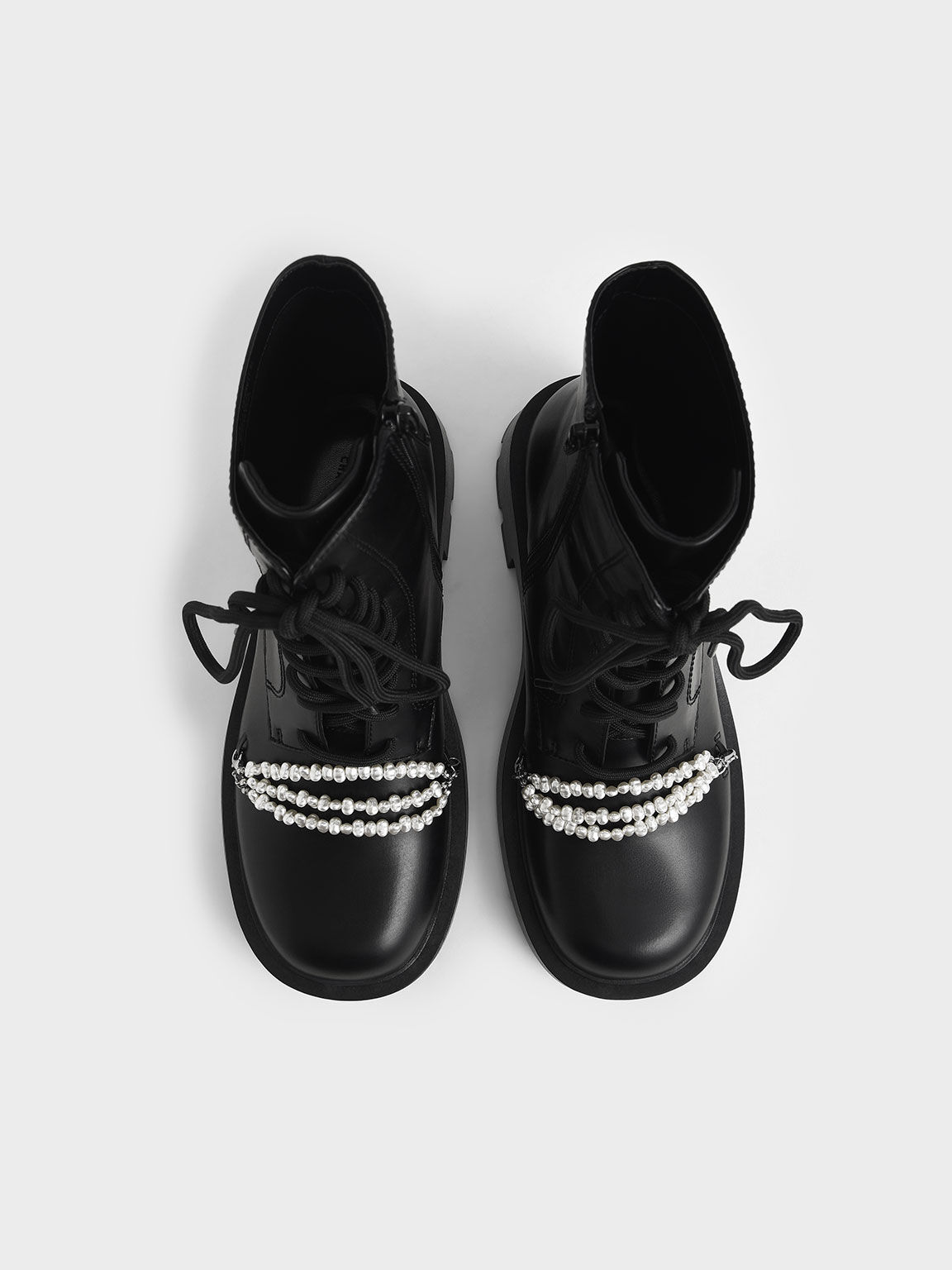 Beaded Lace-Up Ankle Boots, Black, hi-res