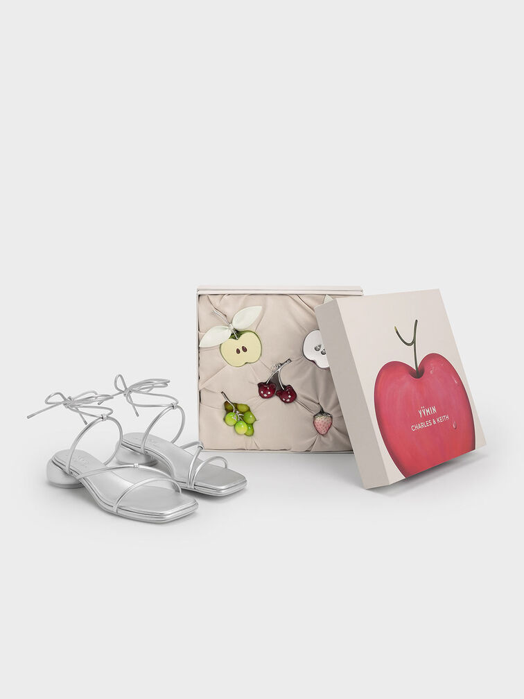 Strappy Tie-Around Sandals, Silver, hi-res