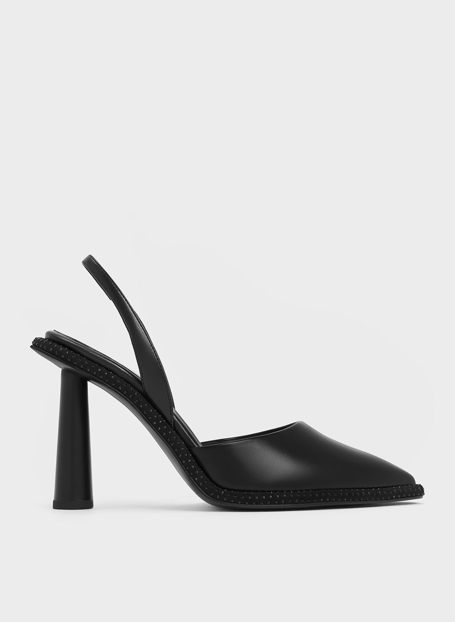 Crystal-Embellished Pointed-Toe Slingback Pumps, Black, hi-res