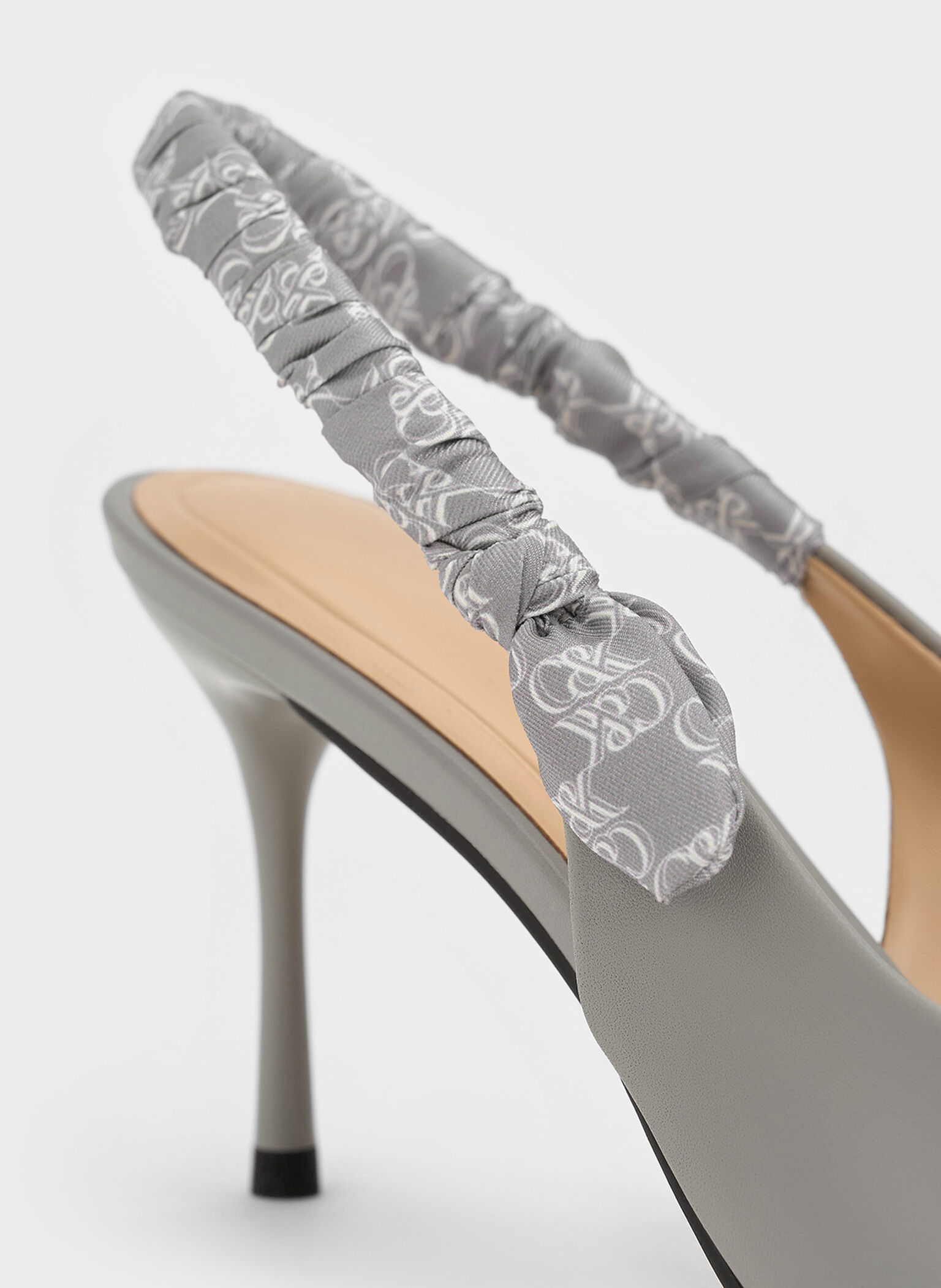 Tully Leather Ruched Print Slingback Pumps, Grey, hi-res
