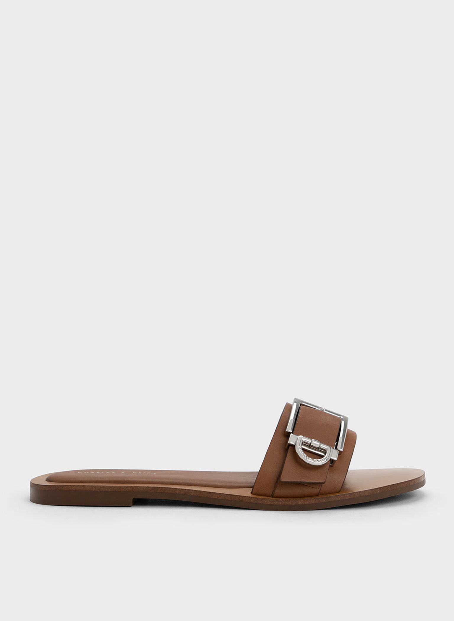 Metallic Buckle Slides, Brown, hi-res