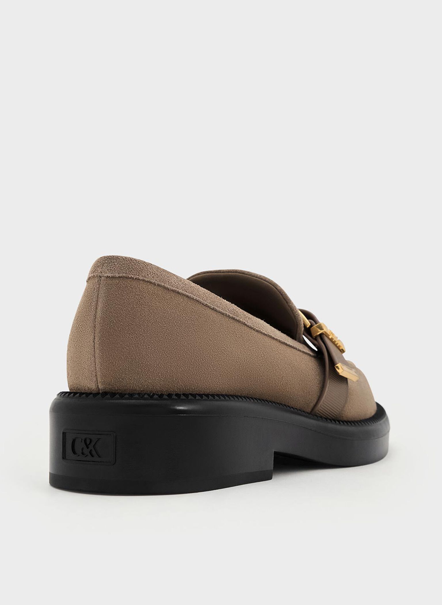 Leather & Suede Buckled-Strap Loafers, Taupe, hi-res