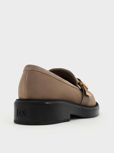 Leather & Suede Buckled-Strap Loafers, Taupe, hi-res