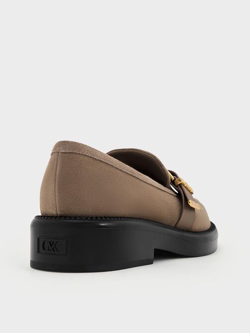 Leather & Suede Buckled-Strap Loafers, Taupe, hi-res