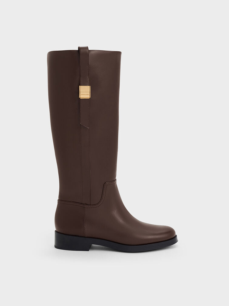 Yvette Metallic-Accent Knee-High Boots, Dark Brown, hi-res