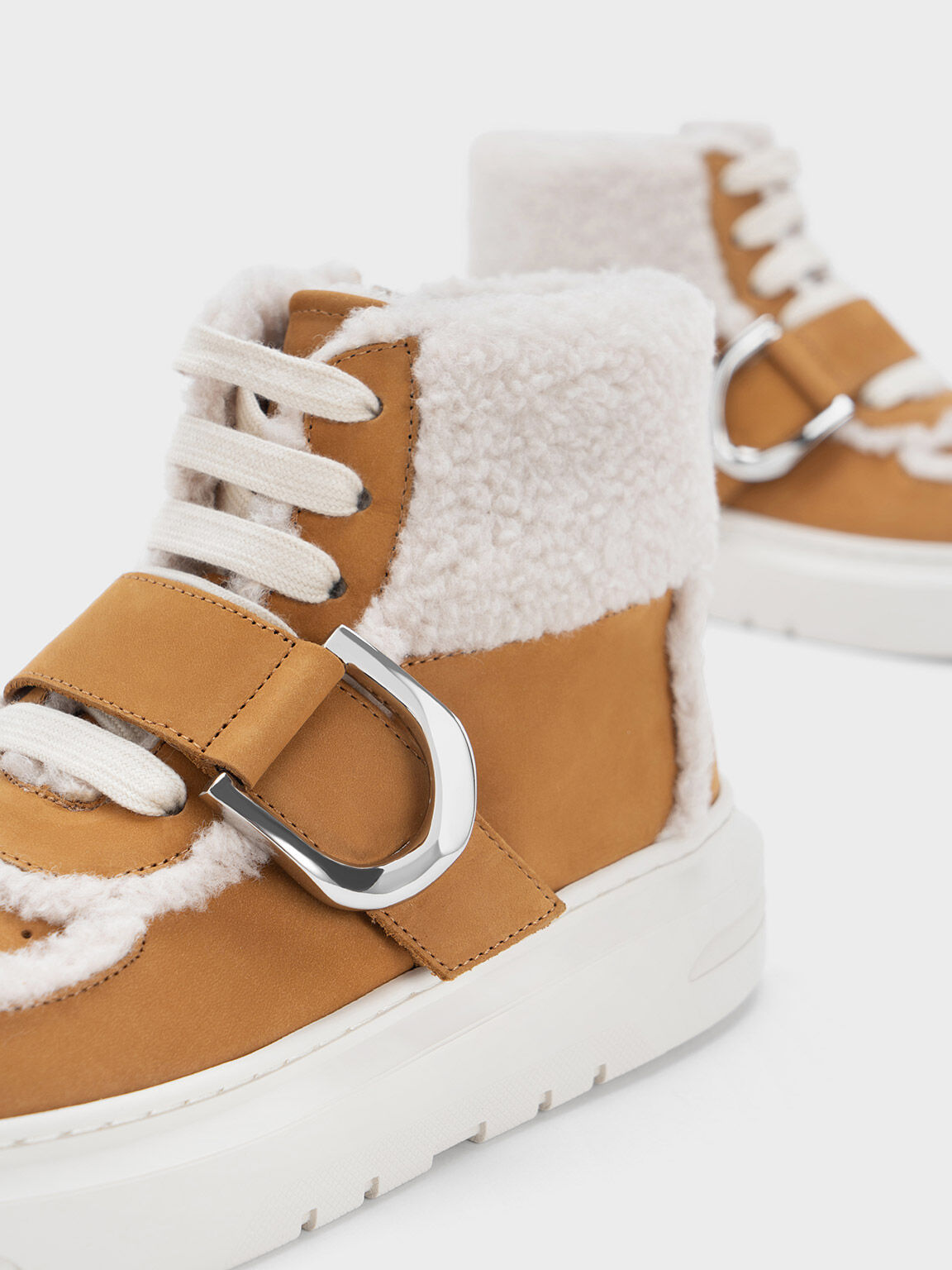 Gabine Leather Fur Lined High Top Sneakers Brown