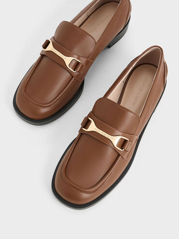 Leslie Metallic-Accent Loafers, Cognac, hi-res
