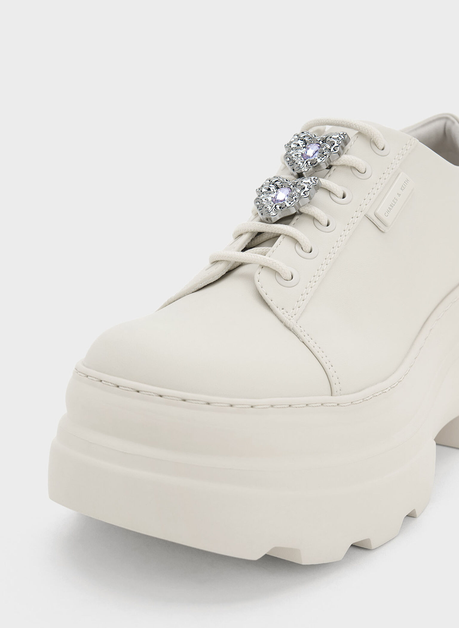 Crystal Heart-Motif Lace-Up Oxfords, Chalk, hi-res