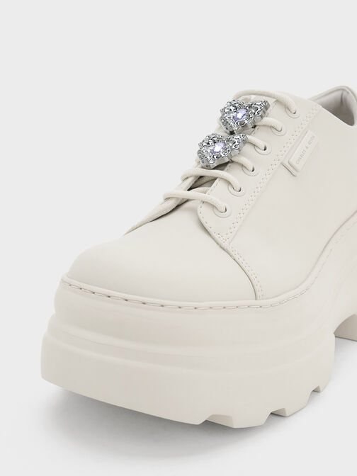 Crystal Heart-Motif Lace-Up Oxfords, Chalk, hi-res