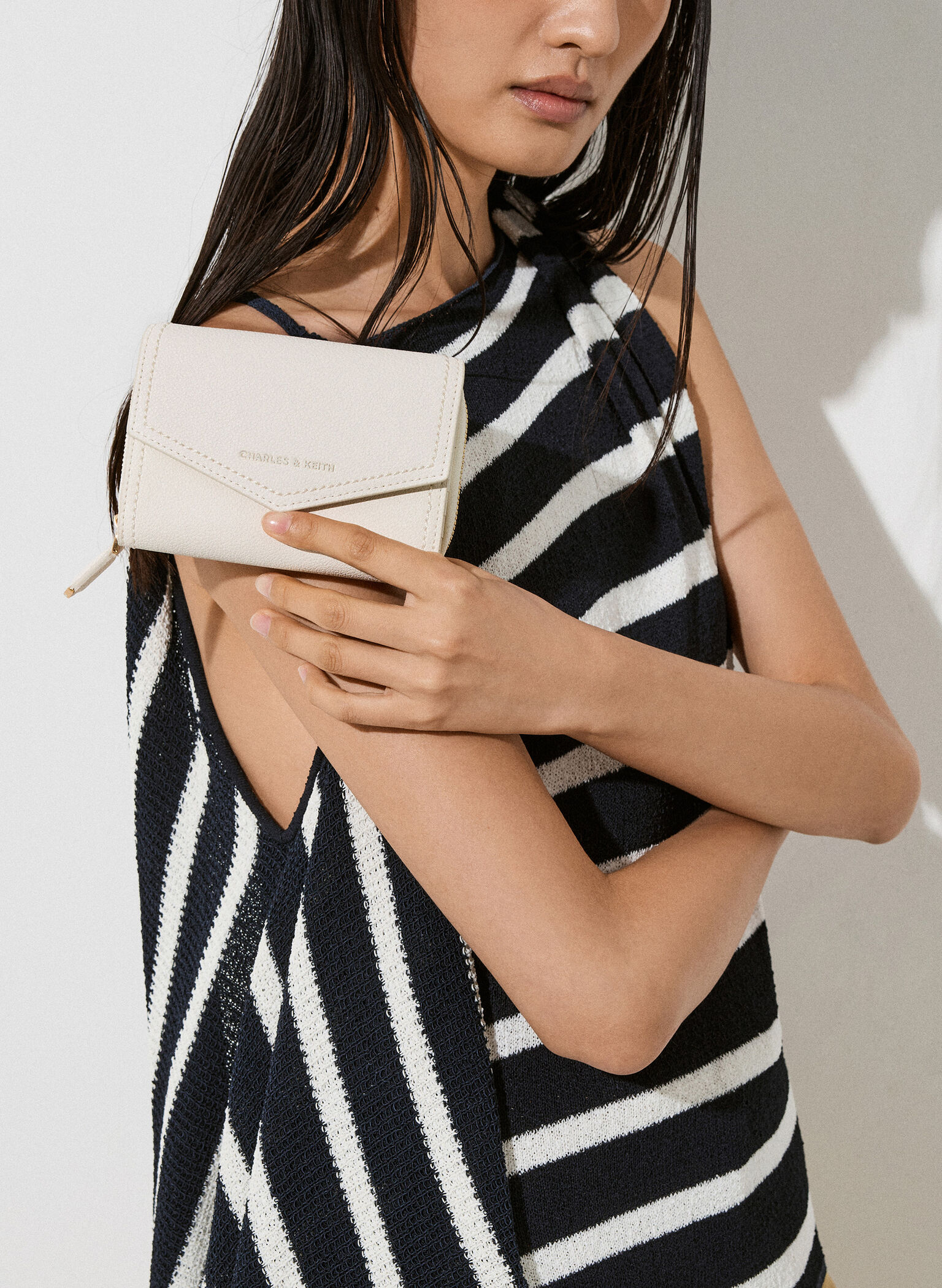 Stitch Trim Envelope Wallet, Cream, hi-res