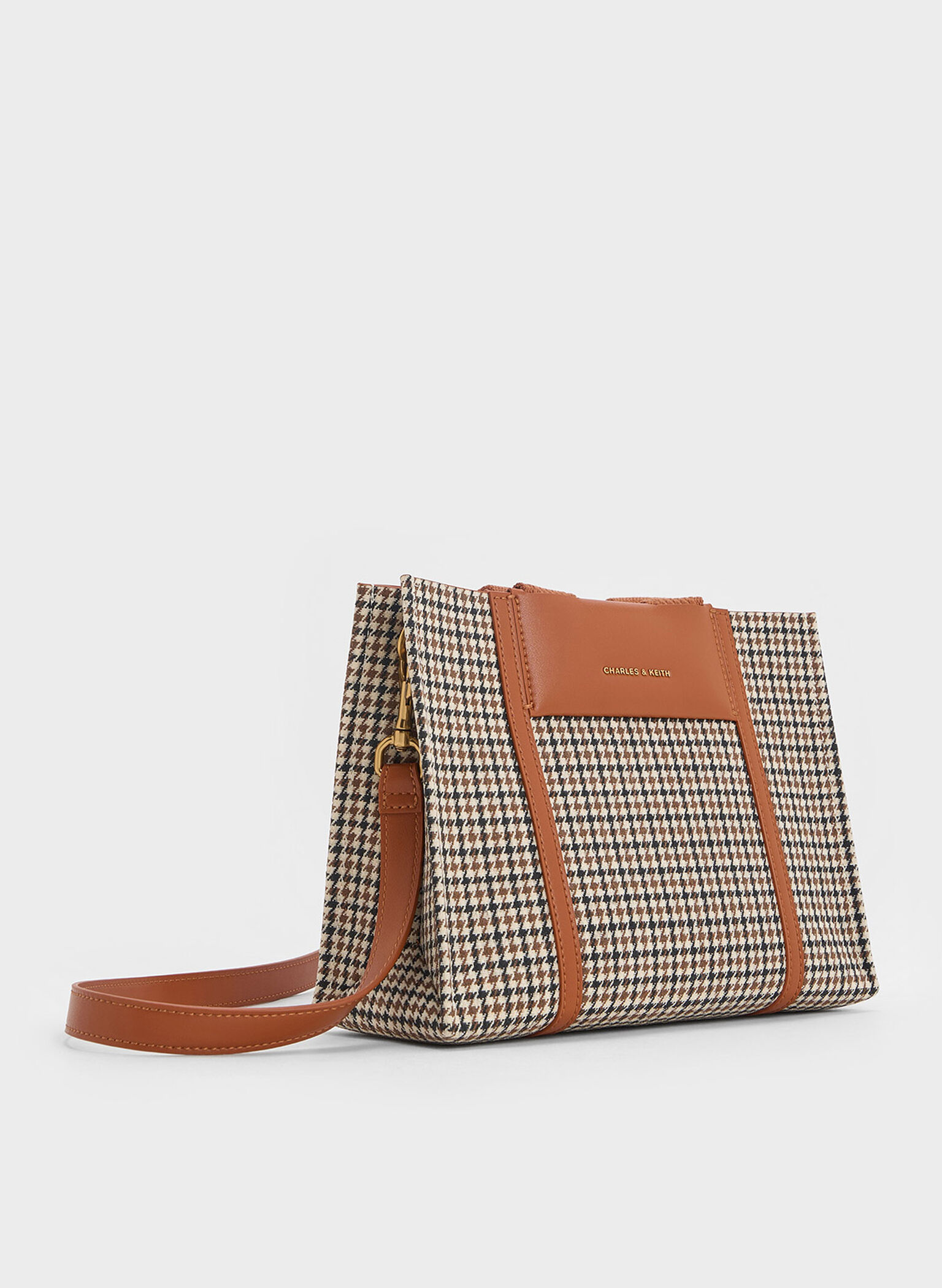 Mini Shalia Checkered Tote Bag, Cognac, hi-res