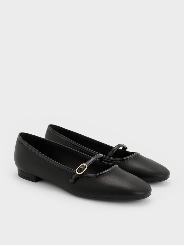 Contrast-Trim Buckle-Strap Mary Janes, Black, hi-res
