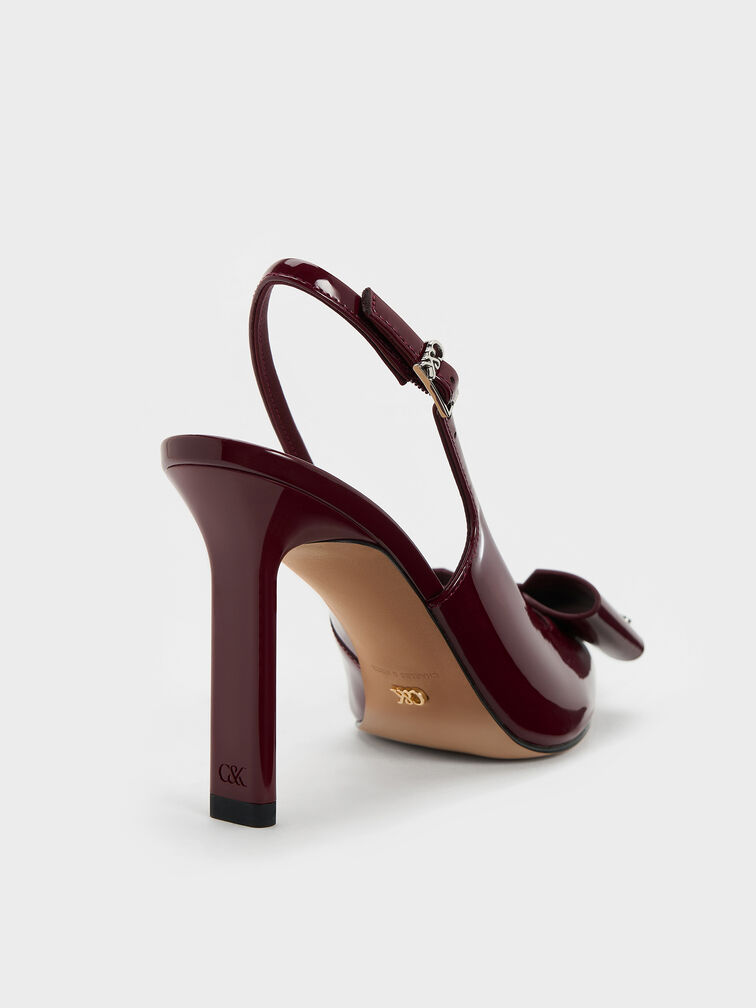 Lu Patent Leather Bow Blade-Heel Slingback Pumps, Burgundy, hi-res