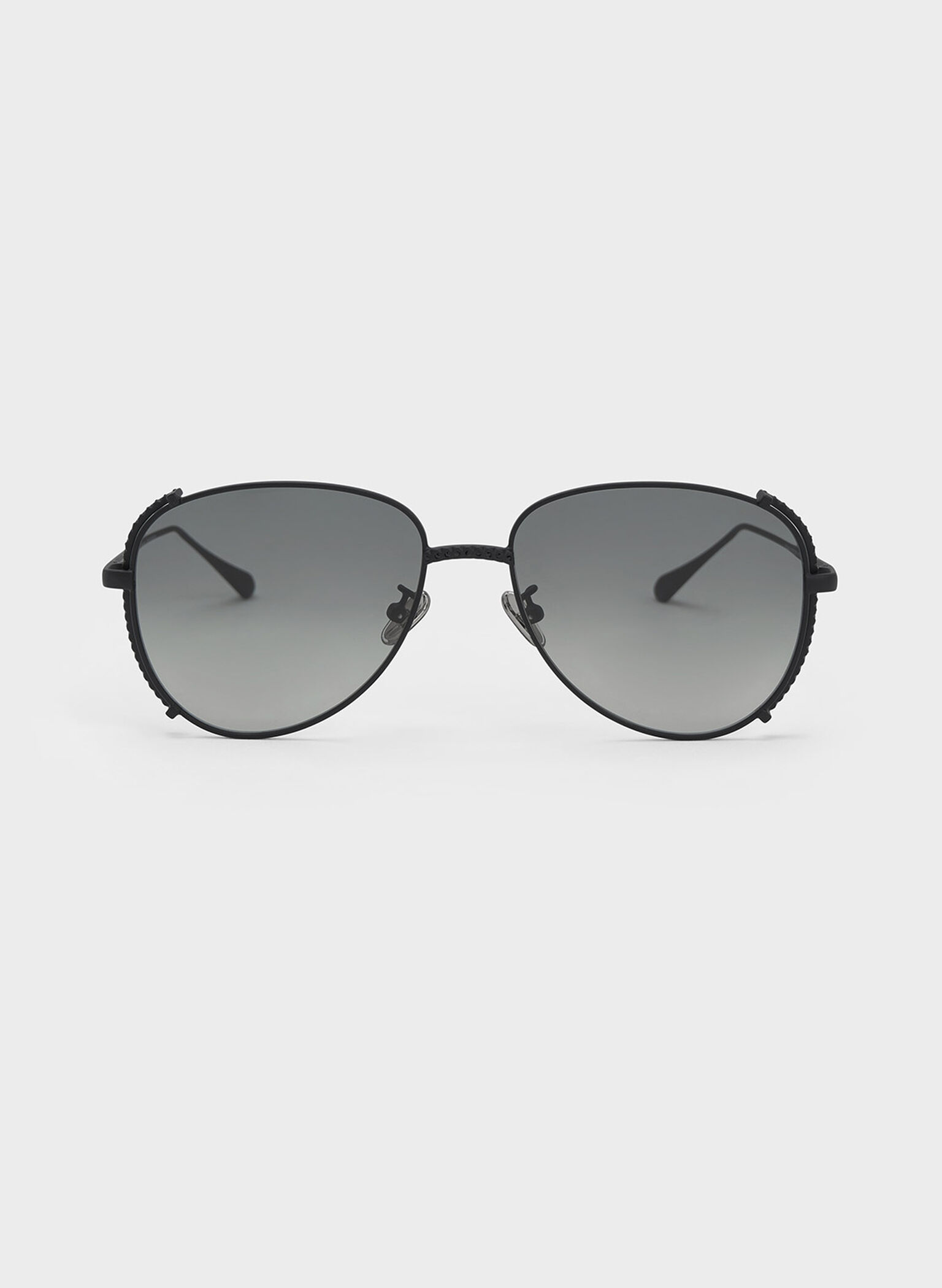 Gem-Embellished Wireframe Aviator Sunglasses, Black, hi-res