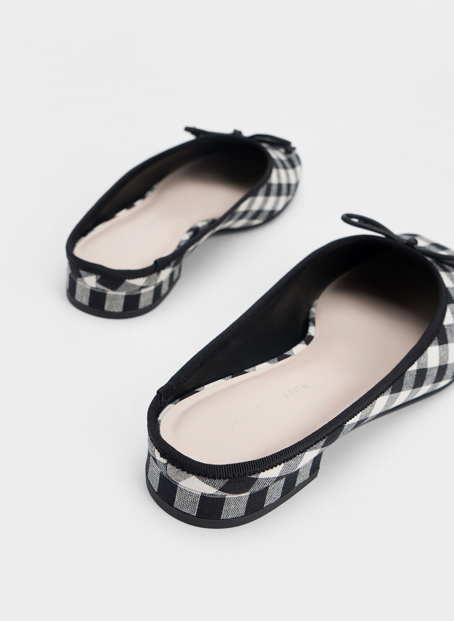 Bow Checkered Slip-On Flats, Black Textured, hi-res