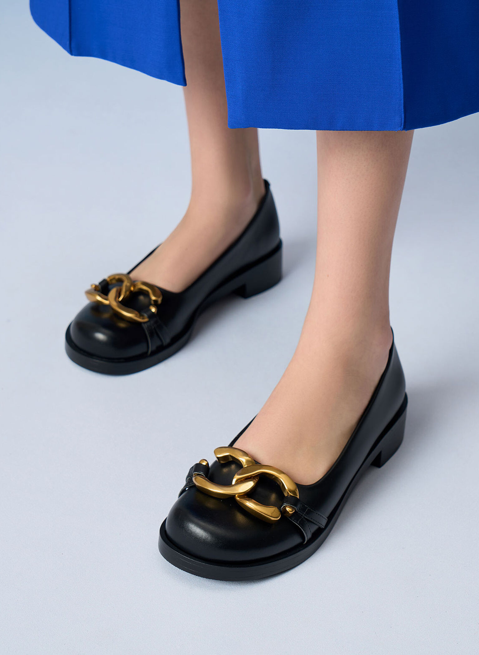 Chunky Metallic Accent Ballerinas, Black, hi-res